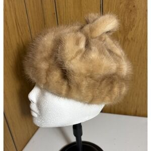 Vintage 60s 70s Mink Fur Hat Danciger New York Tan/ Beige